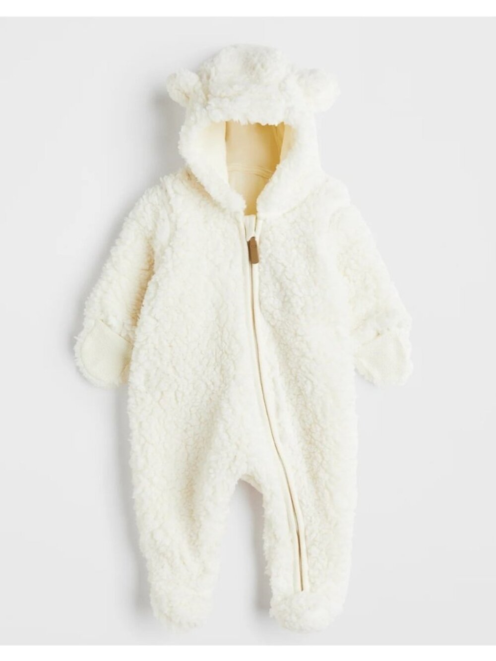 H&M White All In One Footed Soft Sherpa Snow Suit Hooded Ears Baby Infant 9m